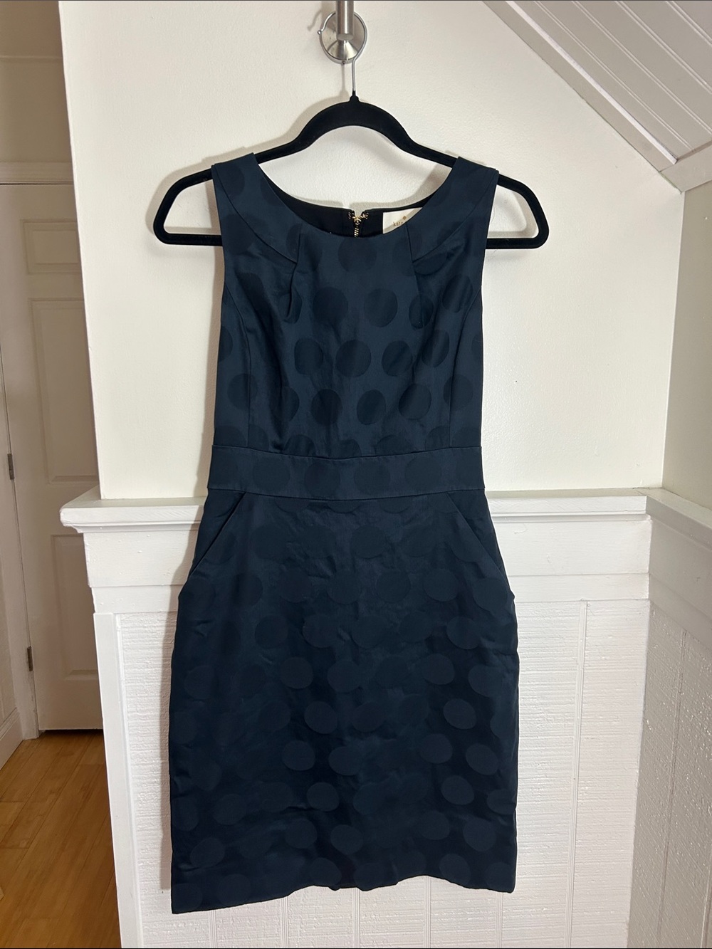 Kate Spade New York Designer Navy Blue Polka Dot Dress with pockets size 2